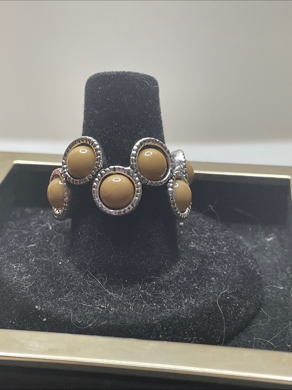 paparazzi Tan Beads Cluster Ring in Silver Tone